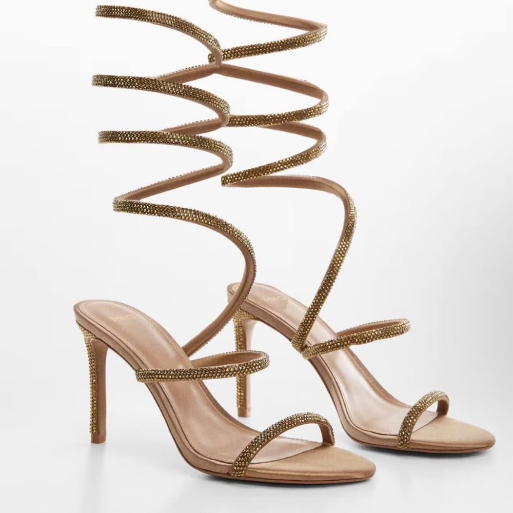 Mango Gold Strappy Heels with Wrap-Around Design - Picture 1 of 3